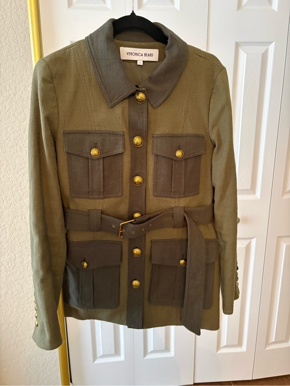 Veronica Beard Sonoma Jacket in Army and Loden Military Utility with Belt Size 8